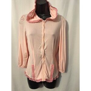 VTG Y2K Victoria's Secret Angels Pink Lace Lounge Hoodie Sz L Full Zip Lace Trim